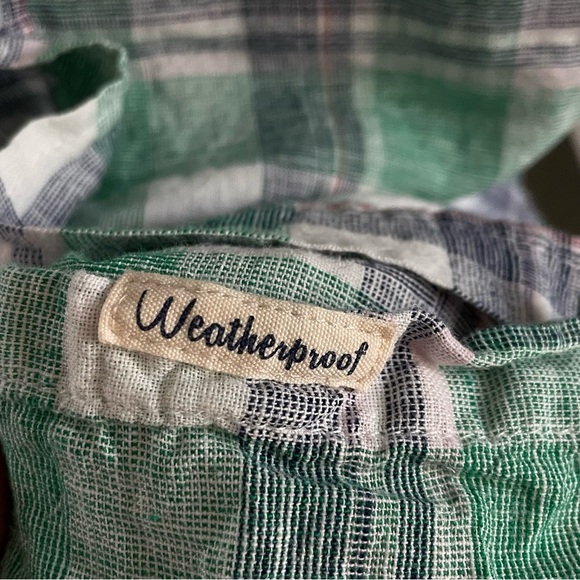 $20 SALE Plaid Button Down Shirt Weatherproof Vintge Washable Linen Blend Unisex - Picture 2 of 11